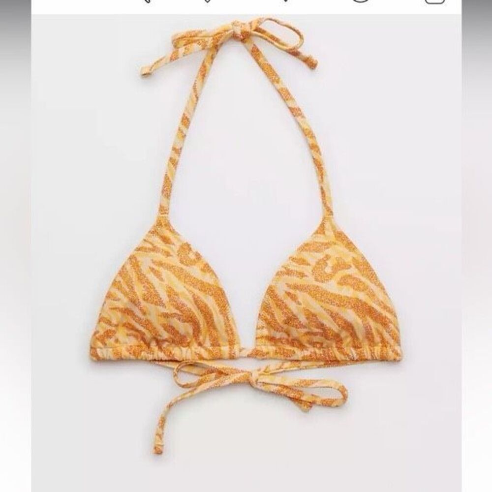 Aerie Animal Print Orange Sparkle Tiger Triangle String Bikini Top Size XL